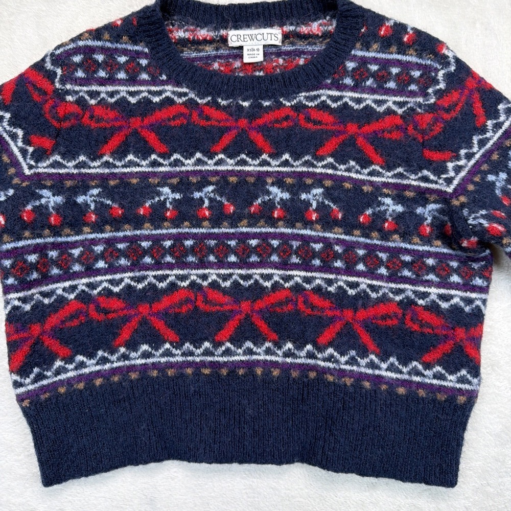 J Crew Crewcuts Boys Fair Isle Wool Alpaca Blend Sweater Navy Red XS 4-5